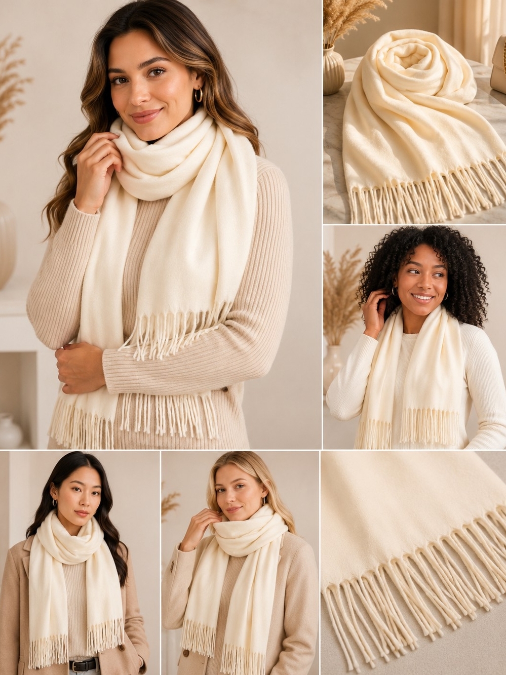 Cozy Lux Cream Fringe Scarf